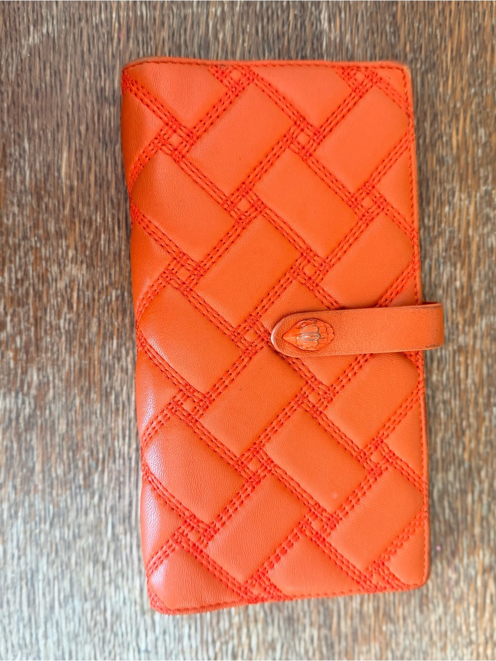 Kurt Geiger Orange Quilted Leather Snap Wallet